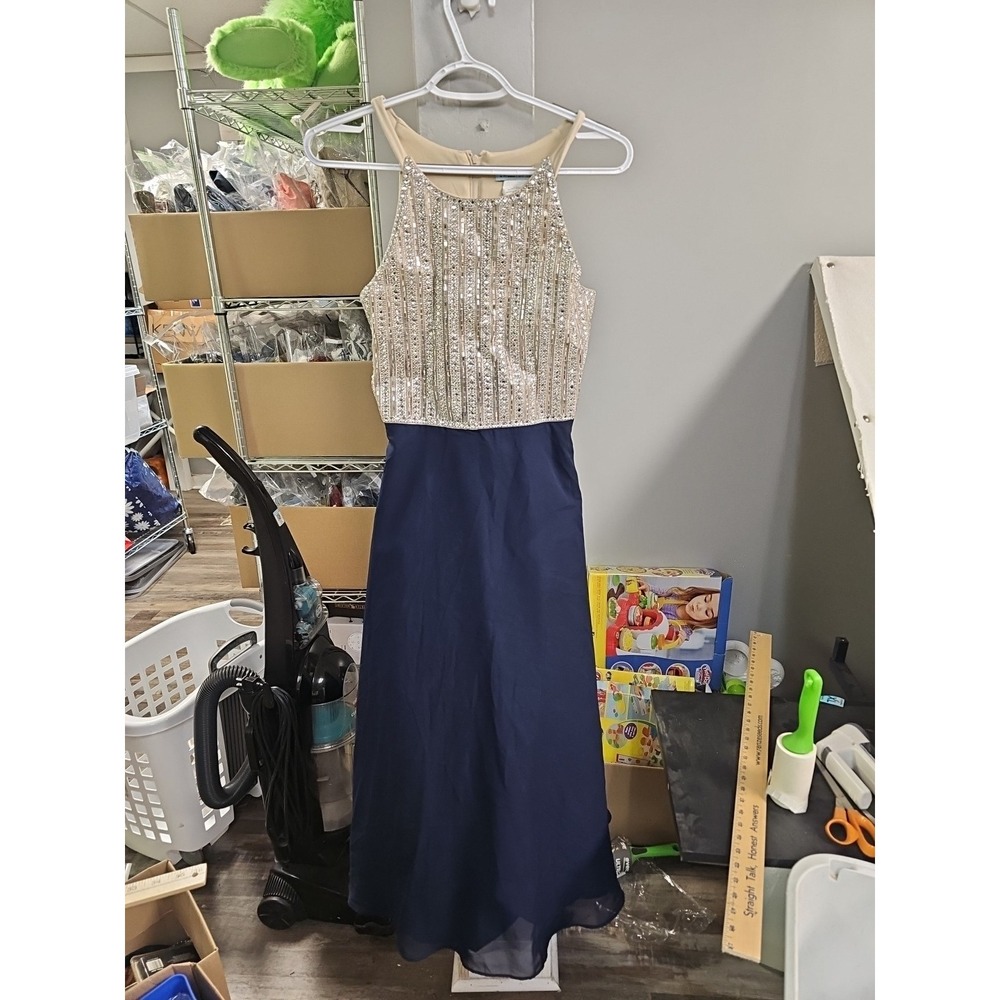 Tween Diva SZ 16 Blue Glitter Floor Length Formal Dress Pagean Homecoming‎ Dance